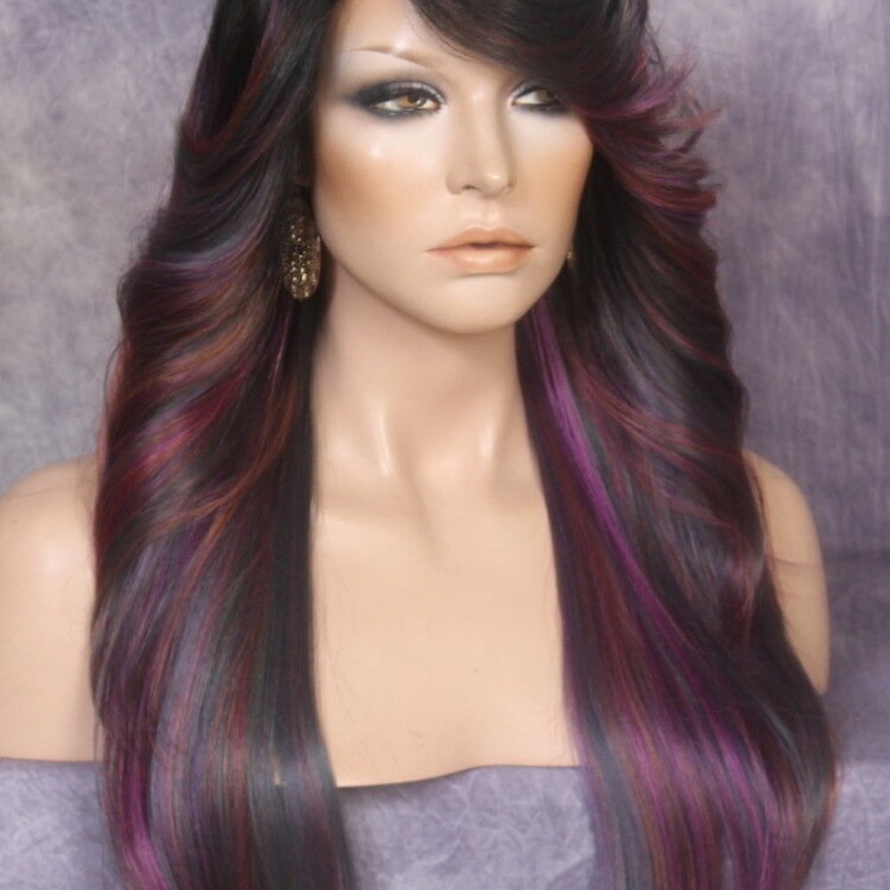 Human hair Blend Wig purple mix color, Heat OK - Picture 4 of 12
